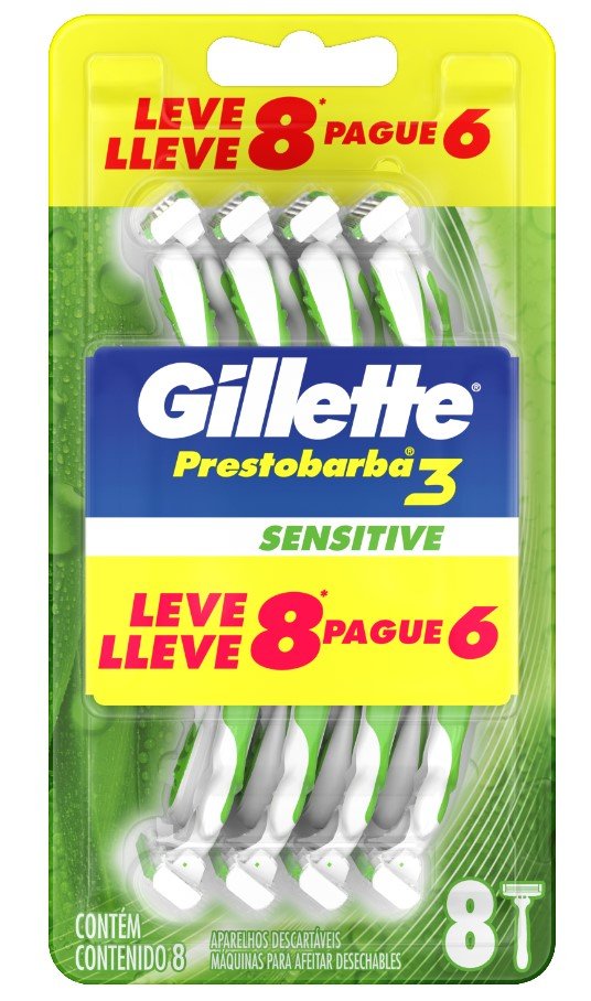 APARELHO PRESTOBARBA 3 SENSITIVE GILLETTE LEVE 8 PAGUE 6                                             image number null