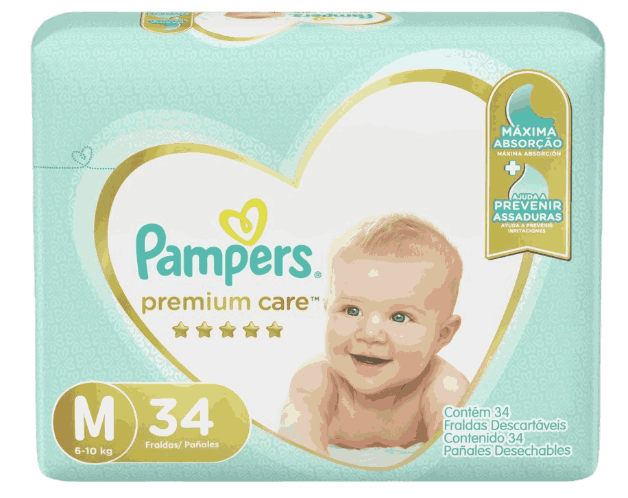 FRALDA PAMPERS PREMIUM CARE M MEGA 34 UNIDADES                                                      