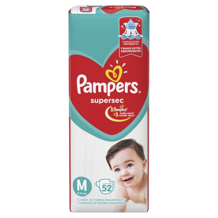 FRALDA PAMPERS SUPERSEC M HIPER 52 UNIDADES                                                         