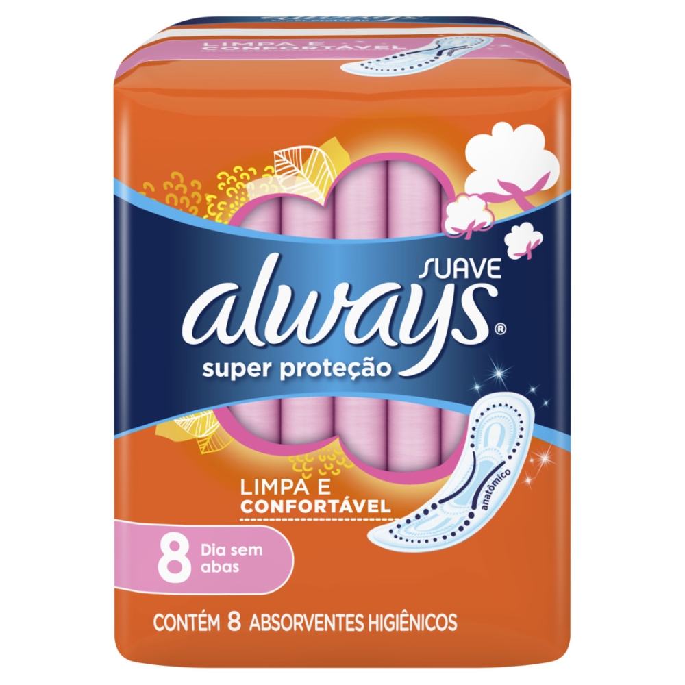 ABSORVENTE ALWAYS SUPER PROTEÇÃO SUAVE SEM ABAS COM 8 UNIDADES                                      