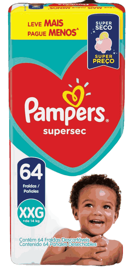 FRALDA PAMPERS SUPERSEC XXG JUMBO 64 UNIDADES                                                       