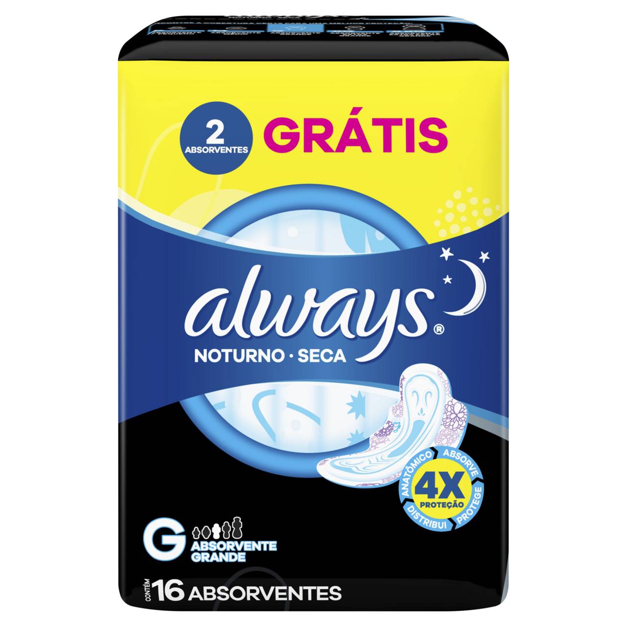 ABSORVENTE ALWAYS MALHA SECA NOTURNO COM 16 UNIDADES                                                