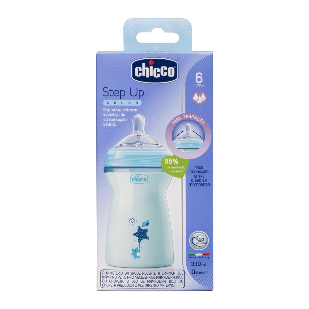 MAMADEIRA STEP UP AZUL FLUXO RAPIDO CHICCO 330ML                                                    