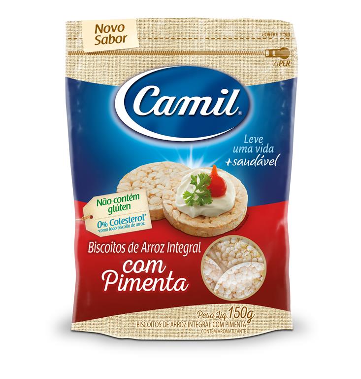 BISCOITO DE ARROZ INTEGRAL COM PIMENTA CAMIL 150G                                                   