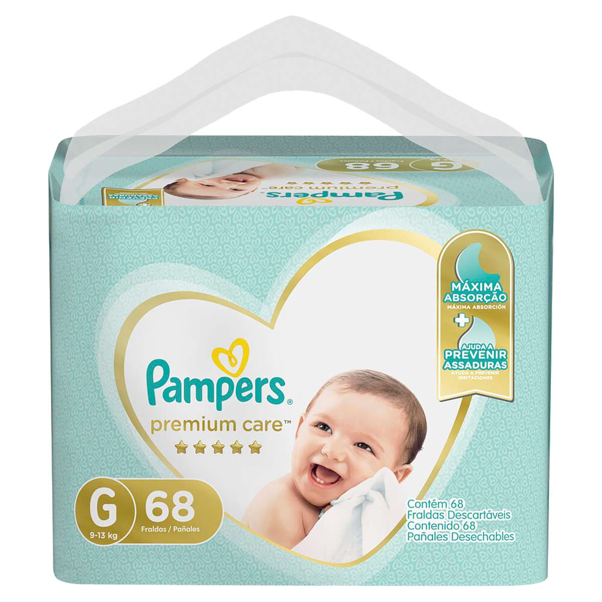 FRALDA DESCARTÁVEL INFANTIL PAMPERS PREMIUM CARE G PACOTE 68 UNIDADES                               