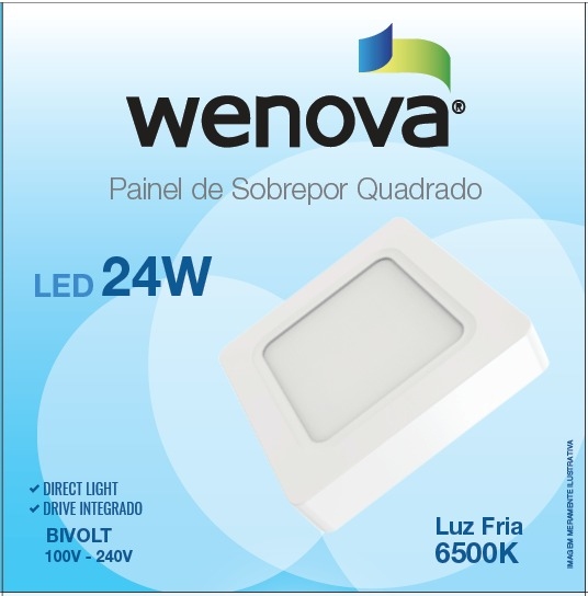 PAINEL DE SOBREPOR QUADRADO WENOVA 24W 6500K                                                        