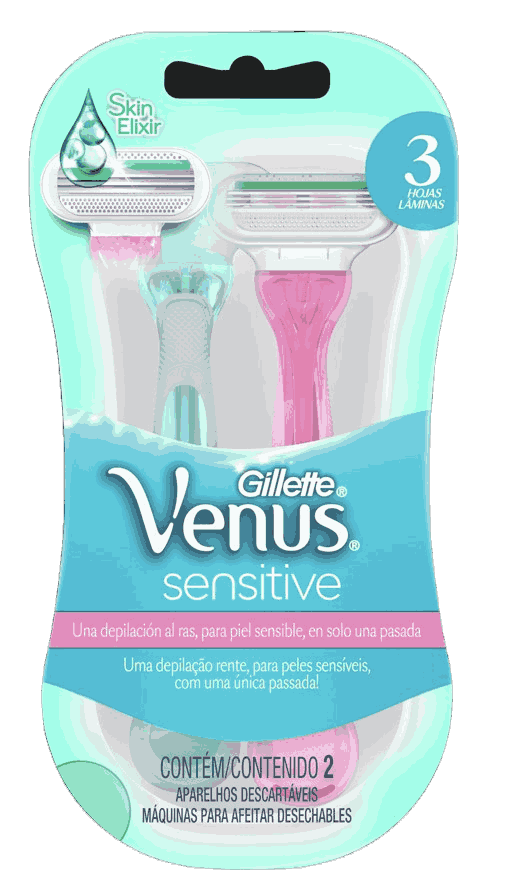 APARELHO DEPILATÓRIO VENUS 3 SENSITIVE GILLETTE 2 UNIDADES                                          