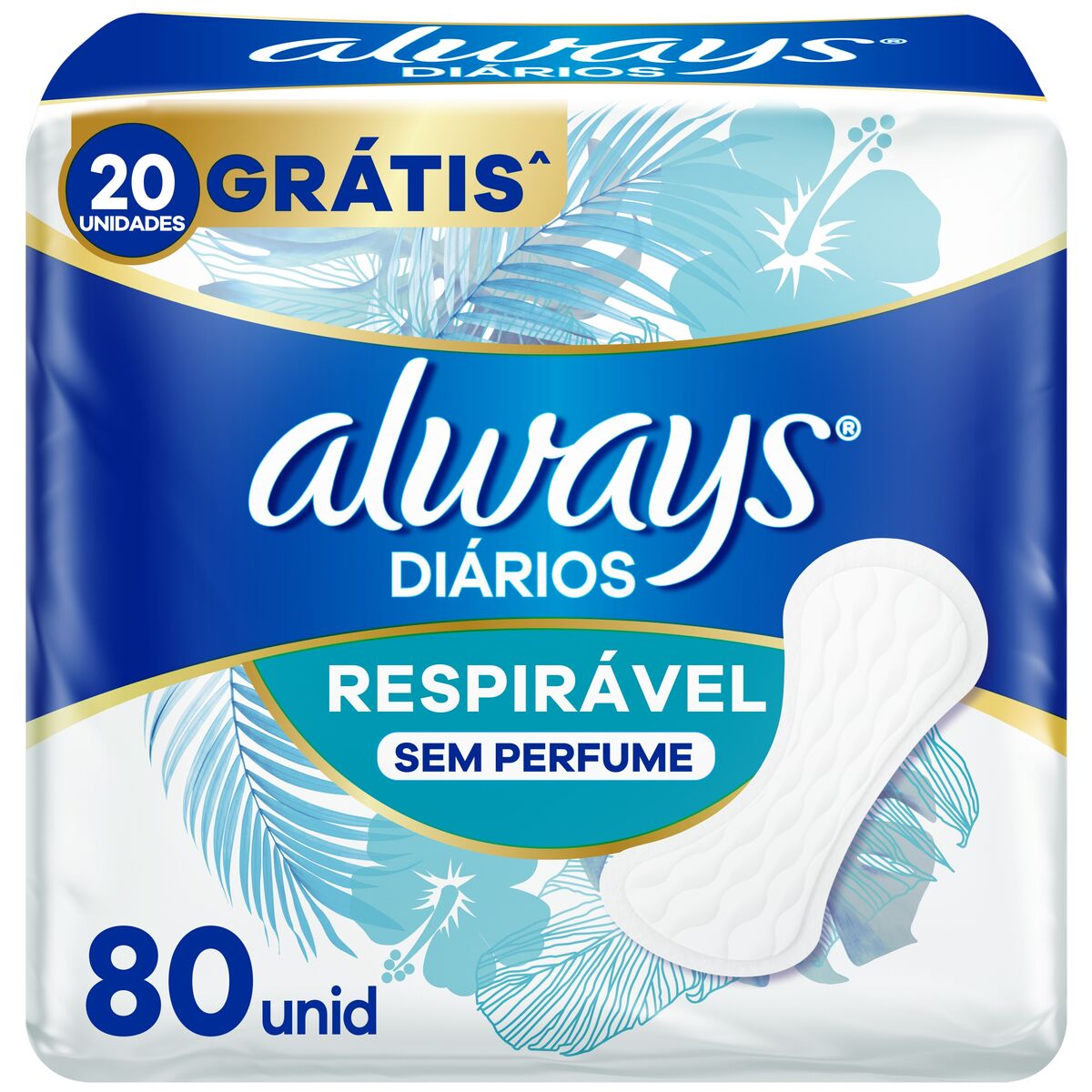 ABSORVENTE ALWAYS PROTETOR DIÁRIO RESPIRÁVEL 80 UNIDADES                                            