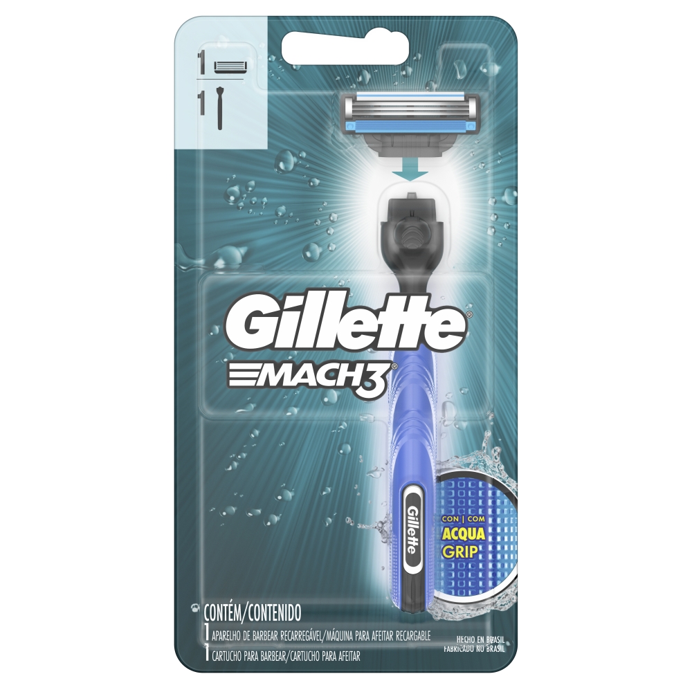 APARELHO MACH3 REGULAR ACQUA GRIP 1 UP GILLETTE COM 1 UNIDADE                                       