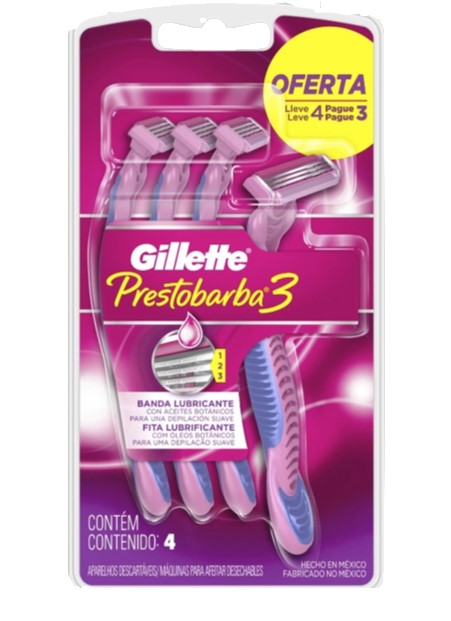 APARELHO PRESTOBARBA 3 FEMININO GILLETTE LEVE 4 PAGUE 3 UNIDADES                                    