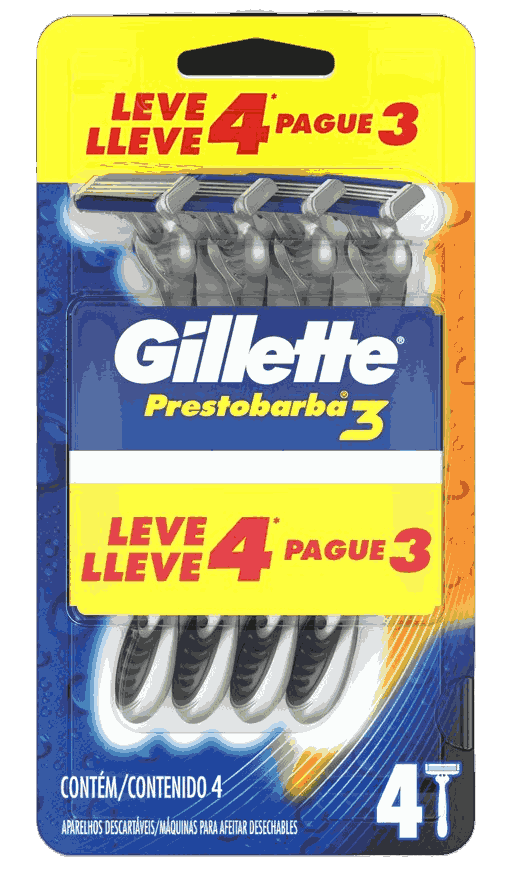 APARELHO PRESTOBARBA 3 GILLETTE LEVE 4 PAGUE 3                                                      