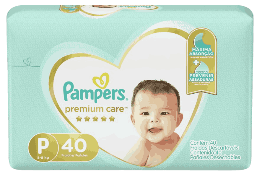 FRALDA PAMPERS PREMIUM CARE P MEGA 40 UNIDADES                                                      