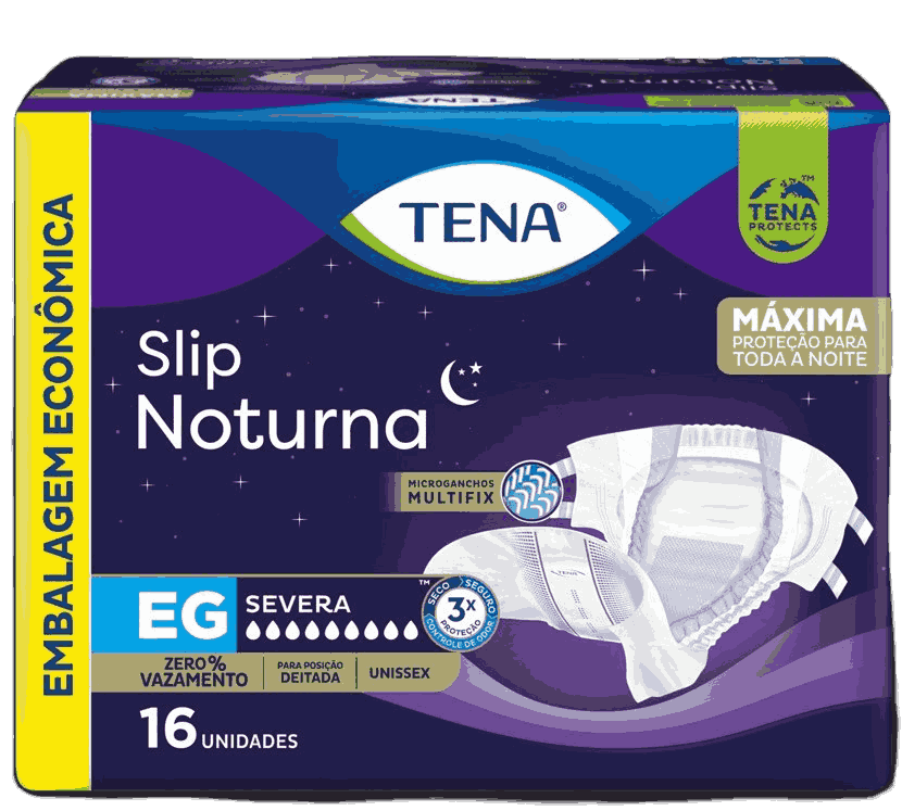 Fralda Descartavel Adulto Tena Slip Noturna EG Pacote 16 Unidades Embalagem Economica               