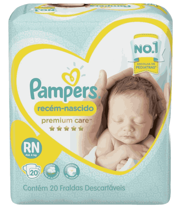 FRALDA PAMPERS RECÉM-NASCIDO PREMIUM CARE COM 20 UNIDADES                                           